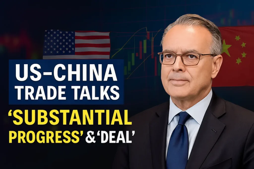 US officials Scott Bessent and Jamieson Greer speak to media after successful China trade talks in Geneva, May 2025