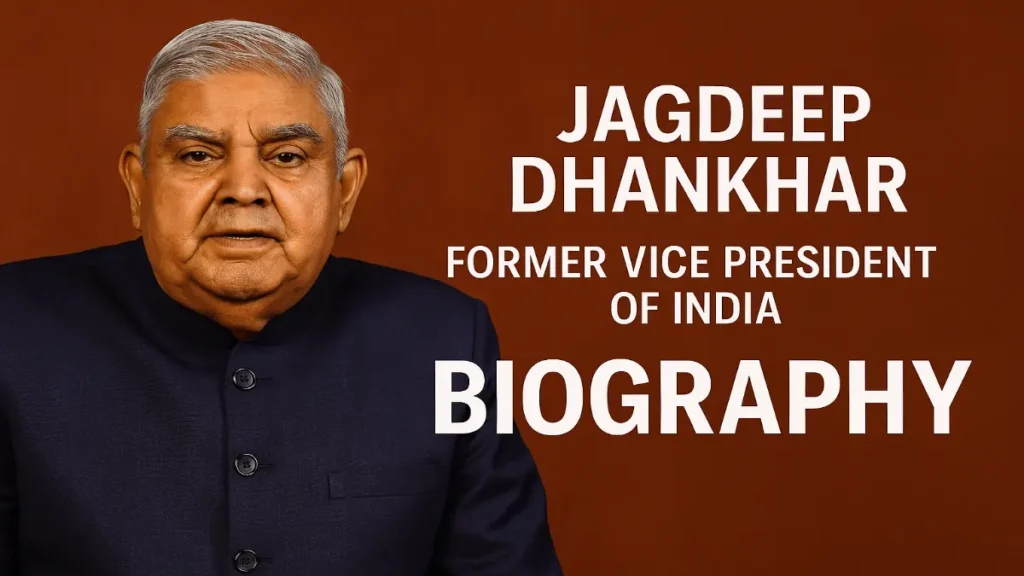 Jagdeep Dhankhar – Former Vice President of India 1 Jagdeep Dhankhar Biography – Former Vice President of India in traditional attire with article title on red background