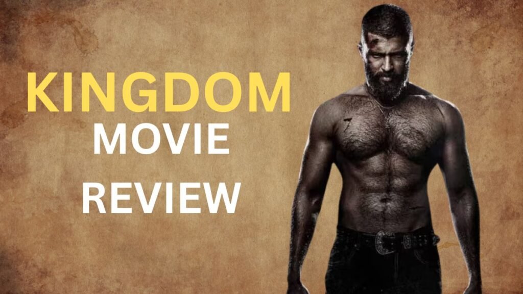 Vijay Deverakonda in Kingdom movie review featured image with bold title text