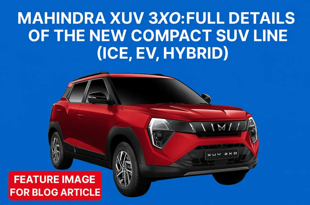 Mahindra XUV 3XO front and side view showcasing LED DRLs, alloy wheels, and sporty design