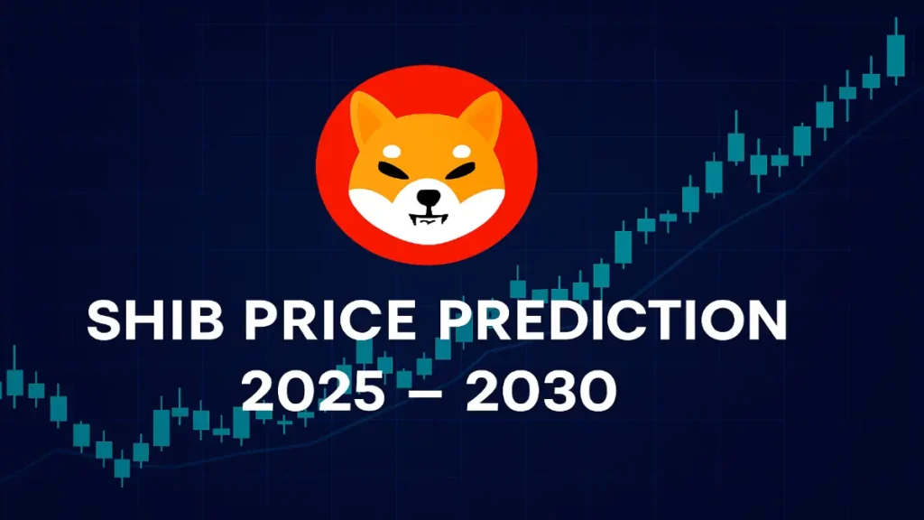 SHIB price prediction 2025 to 2030 with Shiba Inu logo and crypto chart background