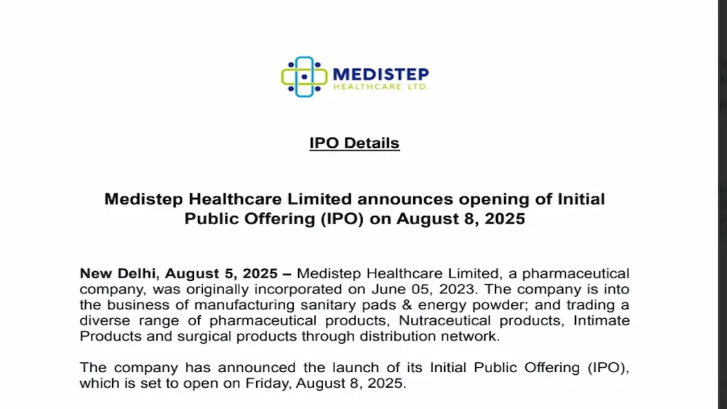 Pharmaceutical company Medistep Healthcare's IPO Price Fixed at Rs.43 Per Share; Issue Opens tomorrow
