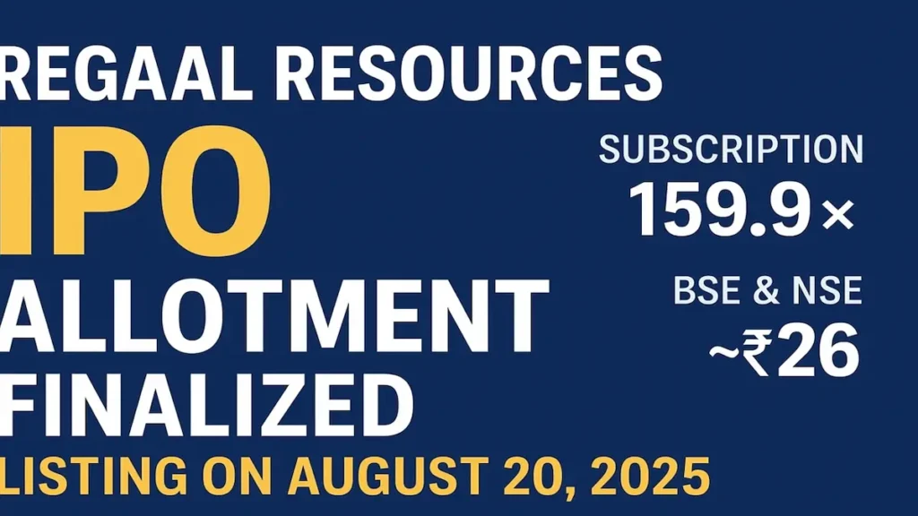 Regaal Resources IPO Allotment Finalised, Listing on August 20 19 Regaal Resources IPO allotment 2025 showing stock market subscription and listing details