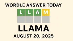 "Wordle answer today August 20 2025 showing LLAMA as the solution with puzzle tiles"